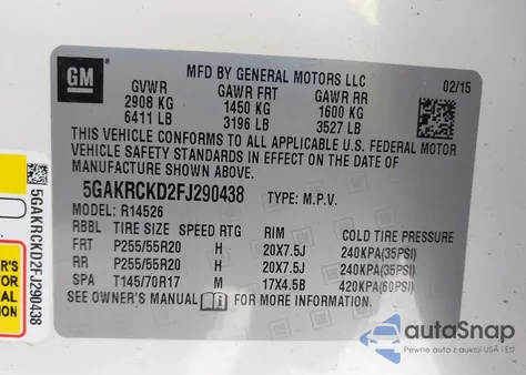 2015 Buick Enclave Premium из США, поврежденный, VIN 5GAKRCKD2FJ290438